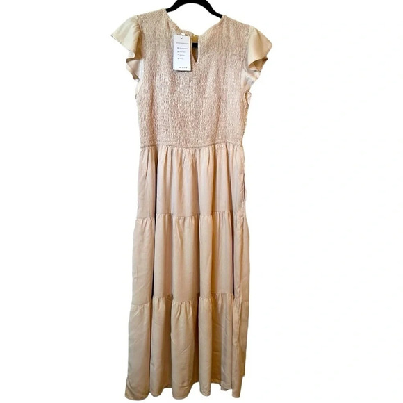 NWT ZESICA Women's Flutter Short Sleeve Smocked Midi Summer Tiered A Line Dress - Picture 10 of 10